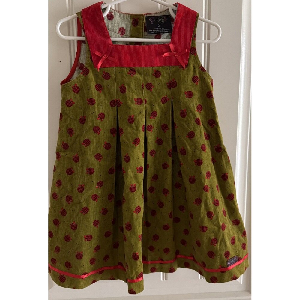 Baby Toddler Corduroy Dress Size 2 Apple Print Made in New Zealand